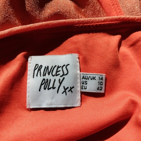 Princess Polly Bodycon Halter Dress Low Back Side Ruching Shimmer Orange Size 10 - Picture 2 of 12